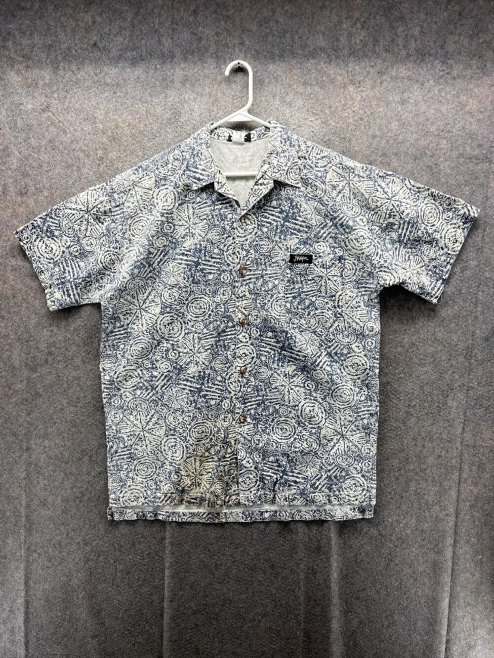 Jimmy'Z Shirt Men Large Blue Geometric Hawaiian Surf Cotton Button Up Vintage